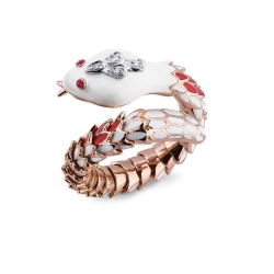 Bague en or rose 18k avec serpent à double spirale diamants