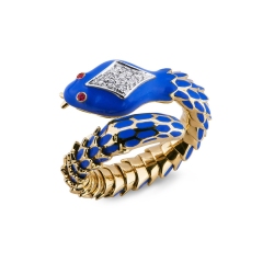 Bague serpent or jaune 18k avec diamants et rubis