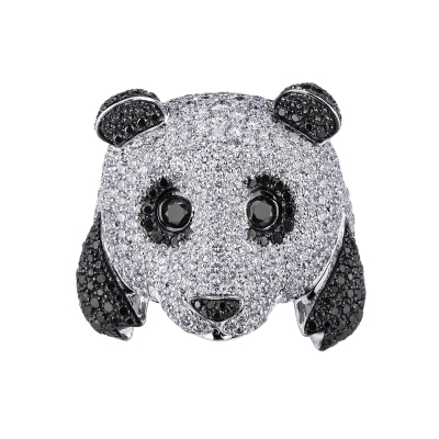 Bague panda en or blanc 18K avec diamants blancs et noirs