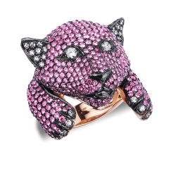 Bague Panthère Rose en or rose 18k avec pavé de saphirs roses