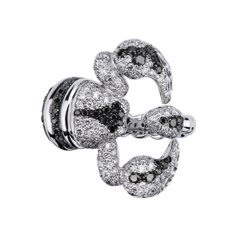 Bague scorpion en or blanc 18k avec diamants noirs et blancs