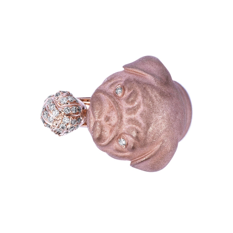 Bague carlin chien or rose 750 y diamantes