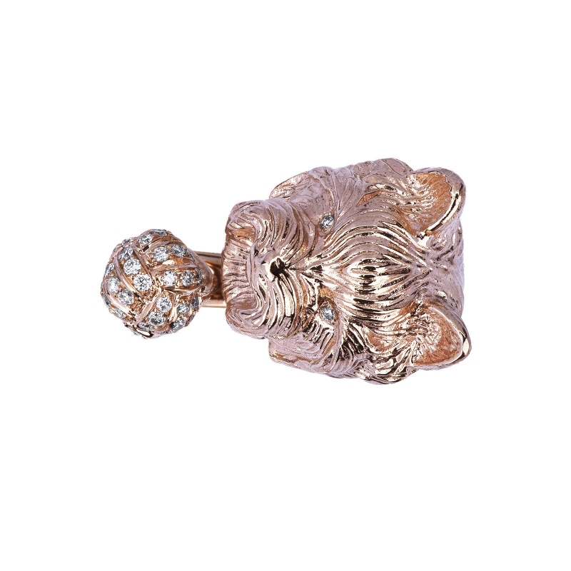 Bague chien maltais en or rose 18k avec diamants