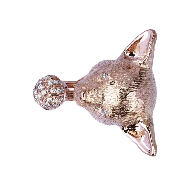 Bague chihuahua en or rose 18k avec diamants