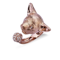 Bague chihuahua en or rose 18k avec diamants