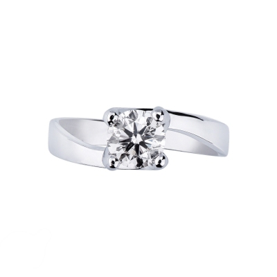 Bague solitaire à griffes en or blanc 18ct avec diamant 0,90 carats