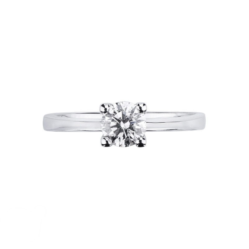 Bague solitaire diamant 0,50 ct or blanc 18k quatre griffes