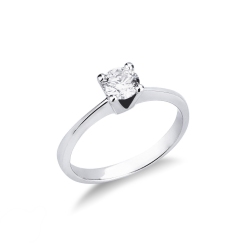 Bague solitaire diamant 0,50 ct or blanc 18k quatre griffes
