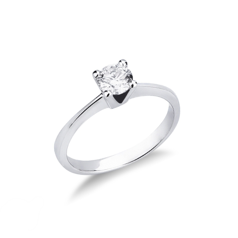Bague solitaire diamant 0,50 ct or blanc 18k quatre griffes