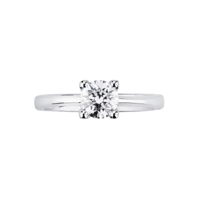 Bague solitaire diamant 0,70 ct or blanc 18k quatre griffes