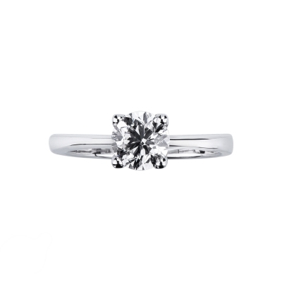 Bague solitaire linéaire à griffes en or blanc avec diamant ct. 0,90