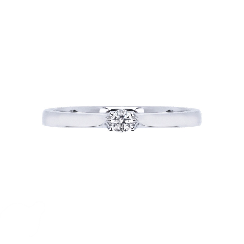 Bague solitaire diamant 0,15 ct or blanc 18k quatre griffes