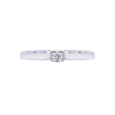 Bague solitaire diamant 0,15 ct or blanc 18k quatre griffes