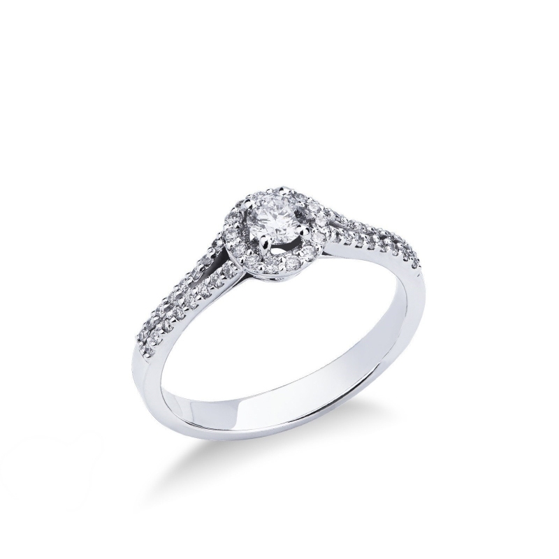 Bague Solitaire en Or Blanc 18k Diamant Central 0,25 ct