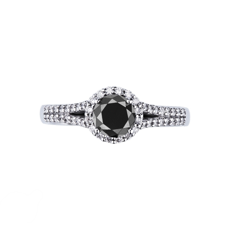 Bague en or blanc 18K avec diamant noir et diamants blancs Bague en or blanc 18K avec diamant noir et diamants blancs