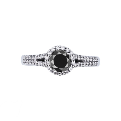 Bague en or blanc 18K avec diamant noir et diamants blancs