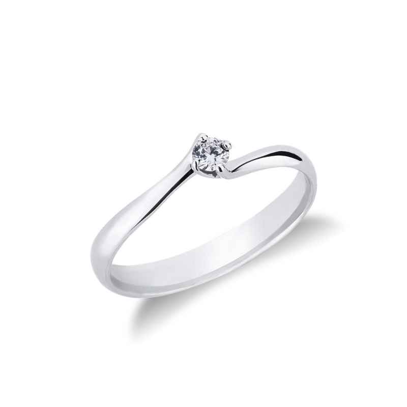 Bague Diamant Solitaire Élégante en Or Blanc 18k ct. 0,10