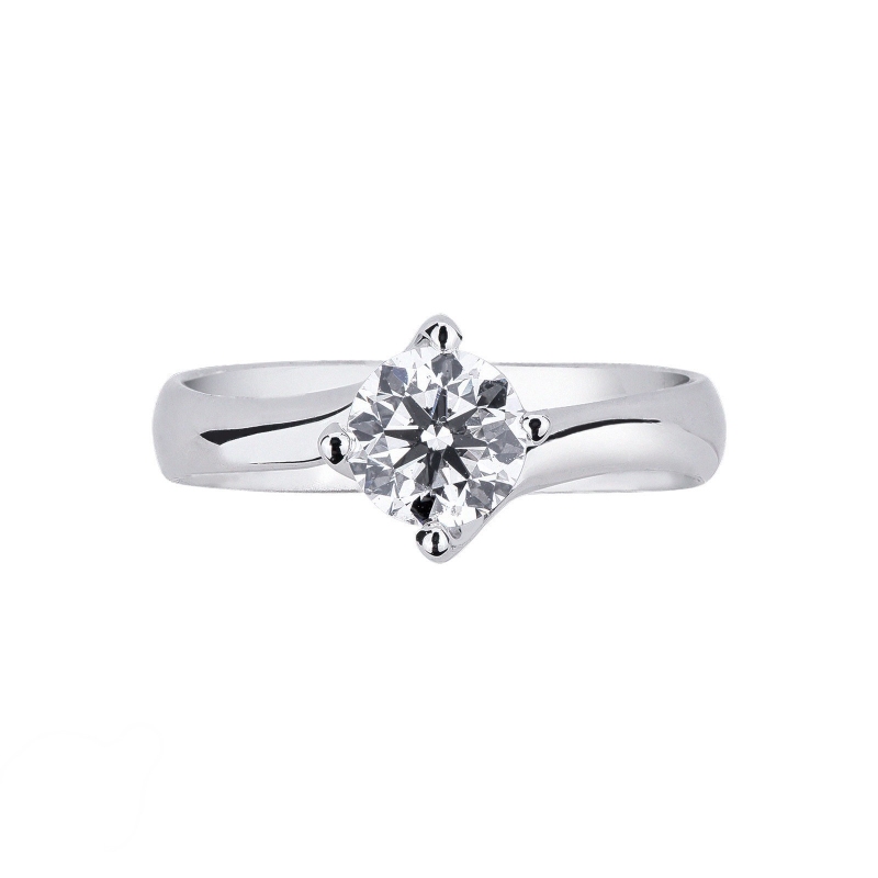 Bague solitaire à quatre griffes avec bandeau contrarié ct. 0,90