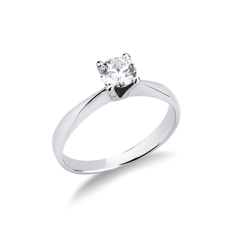 Bague Solitaire en Or Blanc 18k avec Diamant Brillant 0,30 ct