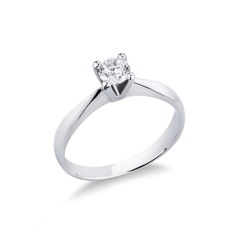 Bague Solitaire 4 Griffes en Or Blanc 18k avec Diamant 0,40 ct