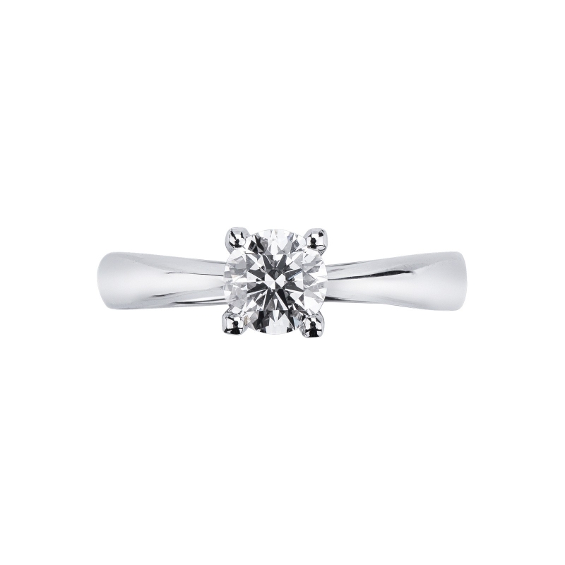 Bague Solitaire 4 Griffes en Or Blanc 18k avec Diamant Brillant 0,50 ct
