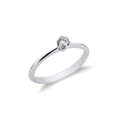 Bague solitaire or blanc diamant  0.15 ct serti sur 6 griffes 