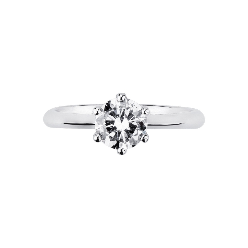Bague solitaire avec diamant ct. 1,00 à six griffes en or blanc 18 ct