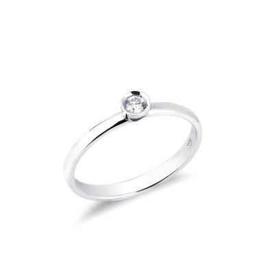 Solitaire or blanc 18k avec diamant 0.10 ct