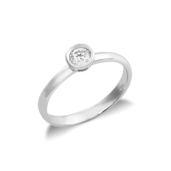Solitaire Or blanc 18k Lunette avec Diamant ct 0.30- modèle Panarea