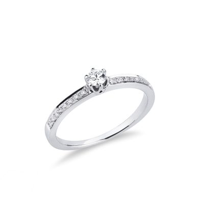 Bague solitaire à six griffes en or blanc 18 CT 