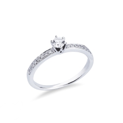Solitaire à six griffes en or blanc 18 carats avec diamant central de 0,20 ct