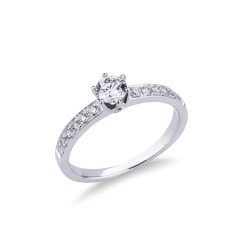 Bague solitaire en or blanc 18ct avec diamant central 0,40 ct