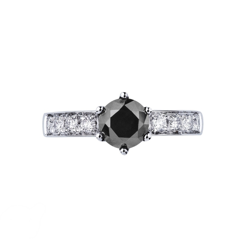 Bague solitaire en or blanc 18k et diamant noir Bague solitaire en or blanc 18k et diamant noir