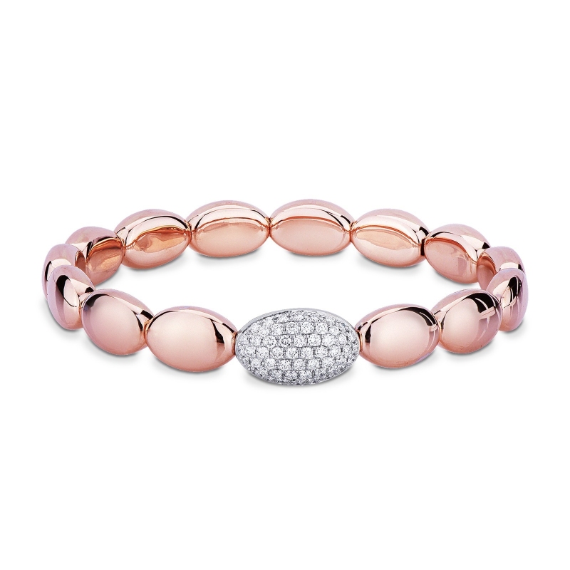 Bracelet ressort avec ovales en or blanc et rose 18k avec diamants