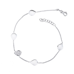 Bracelet en or blanc 18 carats avec 4 gouttes et diamants, 22 cm
