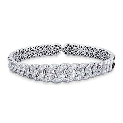 Bracelet semi-rigide groumette en or blanc 18k avec diamants