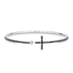 Bracelet en or blanc 18 carats avec croix en diamants noirs