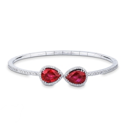 Bracelet ressort en Or Blanc 18k avec Rubis poire et Diamants
