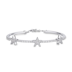 Bracelet or blanc 18k avec trois étoiles en diamants