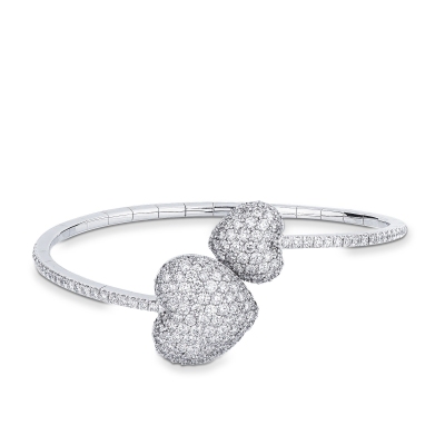 Bracelet TOI ET MOI or blanc avec deux cœurs en diamant