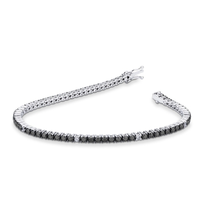Bracelet Tennis en or blanc 18k avec diamants noirs et blancs alternés