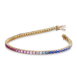 Bracelet Tennis à fil en or jaune 18 carats avec des saphirs multicolores