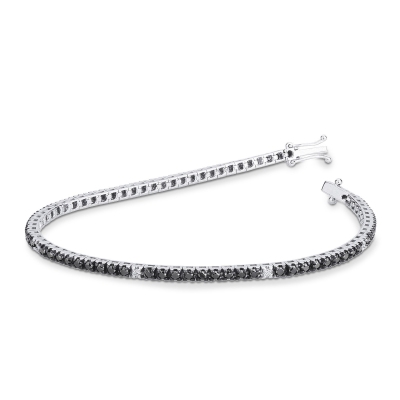 Bracelet Tennis griffes en or blanc 18k avec diamants noirs et blancs