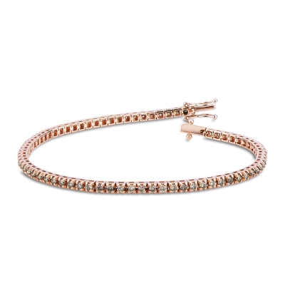 Bracelet tennis à griffes en or rose 18k et diamants bruns