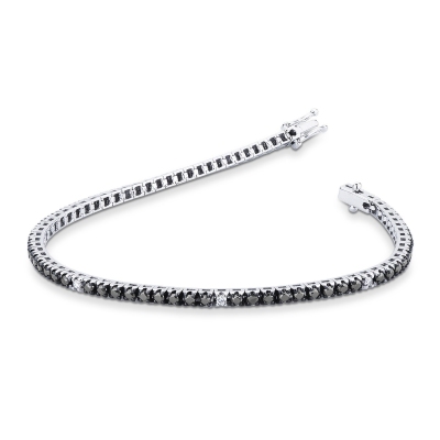Bracelet tennis en or blanc 18 carats avec diamants noirs et blancs et griffes brunies