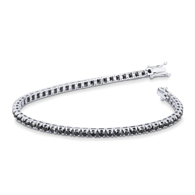Bracelet Tennis Or Blanc 18k avec Diamants Noirs