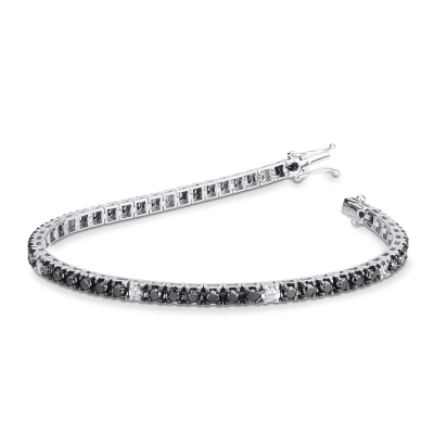 Bracelet Tennis Or Blanc 18k avec Diamants Noirs et Blancs