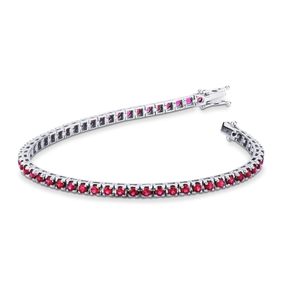Bracelet tennis en or blanc 18k avec rubis