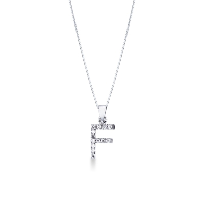 Collier lettre F en or blanc 18k avec pendentif