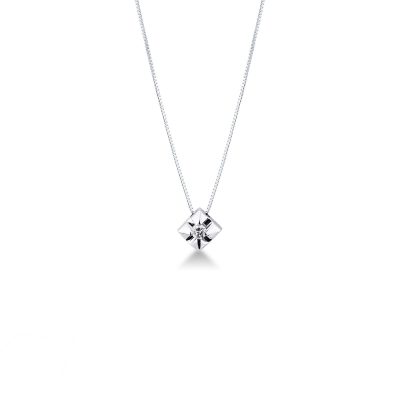 Collier pendentif solitaire en or blanc 18 ct avec diamant 0.04 ct